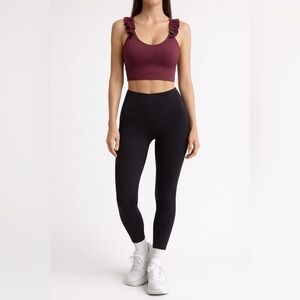 Burgundy ruffle straps sports bra XL feminine athleisure Pilates yoga workout